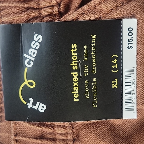Art Class Junior Brown Relaxed Shorts W/ Flexible Drawstring, Size: XL (14) NWT - Picture 2 of 9